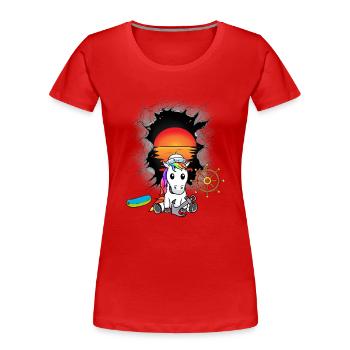 Einhorn Einhörner maritim Matrose Matrosen Moin - Frauen Premium Bio T-Shirt - Rot - Vorne - Mia (176cm)