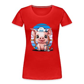 Cochon Marin Timonier Ancre Maritime - T-shirt bio Premium Femme - rouge - Devant - Mia (176cm)