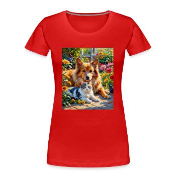 Garden Companions - Cat and Dog Garden Companions - Women's Premium Organic T-Shirt - red - Front - Mia (176cm)