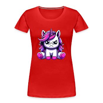 Licorne mignonne agacée - T-shirt bio Premium Femme - rouge - Devant - Mia (176cm)