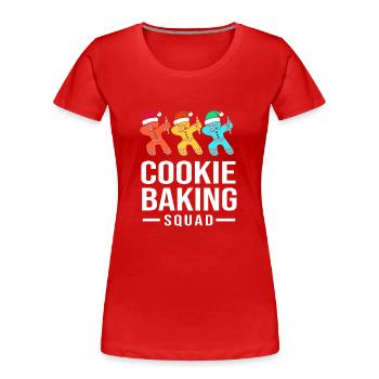 bonhomme en pain d’épice Coeur en pain d’épice Snacking en pain d’épice - T-shirt bio Premium Femme - rouge - Devant - Mia (176cm)