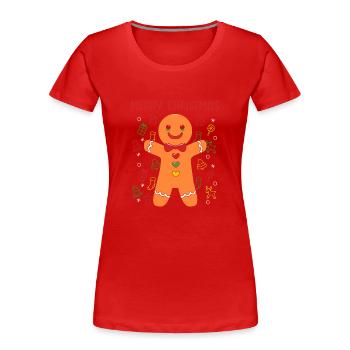bonhomme en pain d’épice Coeur en pain d’épice Snacking en pain d’épice - T-shirt bio Premium Femme - rouge - Devant - Mia (176cm)