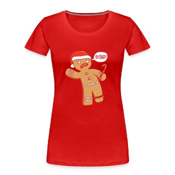 bonhomme en pain d’épice Coeur en pain d’épice Snacking en pain d’épice - T-shirt bio Premium Femme - rouge - Devant - Mia (176cm)