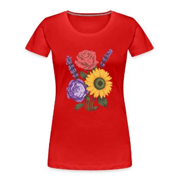 Tenue de printemps Floral Vintage Botanique Floral - T-shirt bio Premium Femme - rouge - Devant - Mia (176cm)