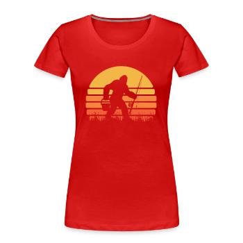 Fischer Angler Retro Sonnenuntergang Sasquatch - Frauen Premium Bio T-Shirt - Rot - Vorne - Mia (176cm)