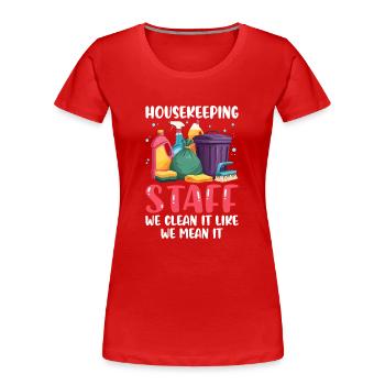 Personnel d’entretien ménager - T-shirt bio Premium Femme - rouge - Devant - Mia (176cm)