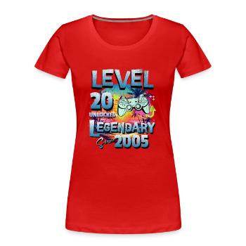 Level 20 Unlocked since 2005 Birthday - Women's Premium Organic T-Shirt - red - Front - Mia (176cm)