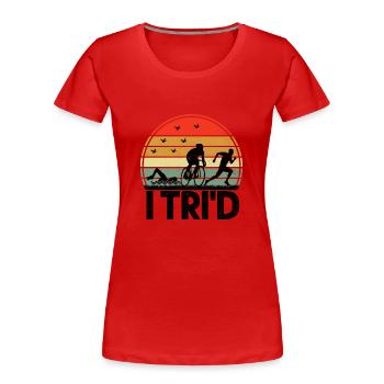 I Tri’d Triathlons Triathlon Natation Vélo Course Triathl - T-shirt bio Premium Femme - rouge - Devant - Mia (176cm)