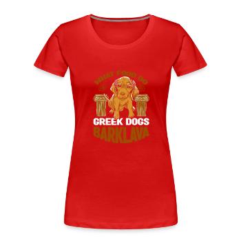 Essen Griechische Hunde Barklava Griechische Mythologie - Frauen Premium Bio T-Shirt - Rot - Vorne - Mia (176cm)