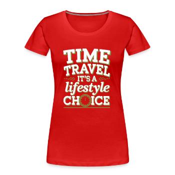 Zeitreise-sci-fi-enthusiast Und Zeitmaschine - Frauen Premium Bio T-Shirt - Rot - Vorne - Mia (176cm)