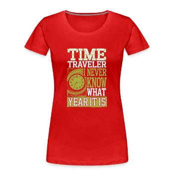 Zeitreise-sci-fi-enthusiast Und Zeitmaschine - Frauen Premium Bio T-Shirt - Rot - Vorne - Mia (176cm)