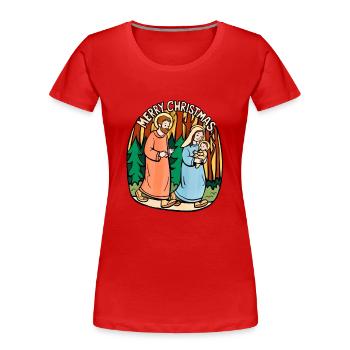 Joyeux Noël Idée Cadeau Famille Sainte - T-shirt bio Premium Femme - rouge - Devant - Mia (176cm)