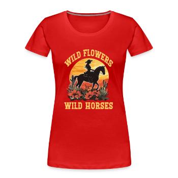 Fleurs sauvages Chevaux sauvages Équitation - T-shirt bio Premium Femme - rouge - Devant - Mia (176cm)