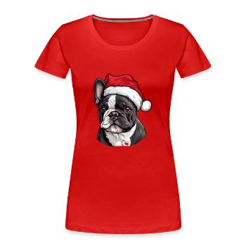 Französische Bulldogge Hund Kopf Weihnachten - Frauen Premium Bio T-Shirt - Rot - Vorne - Mia (176cm)