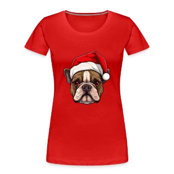 Französische Bulldogge Hund Kopf Weihnachten Portä - Frauen Premium Bio T-Shirt - Rot - Vorne - Mia (176cm)