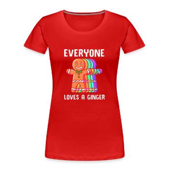 bonhomme en pain d’épice Coeur en pain d’épice Snacking en pain d’épice - T-shirt bio Premium Femme - rouge - Devant - Mia (176cm)