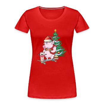 Schwein Bescherung Nikolaus Weihnachten Skater - Frauen Premium Bio T-Shirt - Rot - Vorne - Mia (176cm)