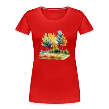 Herbstwald Aquarell Forêt d’automne Aquarelle - T-shirt bio Premium Femme - rouge - Devant - Mia (176cm)