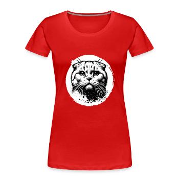 Chat mignon pli écossais Portrait noir et blanc - T-shirt bio Premium Femme - rouge - Devant - Mia (176cm)