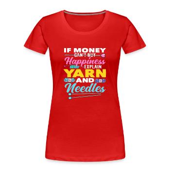 Stricken Glück Erklärt Mit Garn Und Nadeln - Frauen Premium Bio T-Shirt - Rot - Vorne - Mia (176cm)