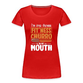 Je suis fan de fitness Fit’ness Churro dans la bouche - T-shirt bio Premium Femme - rouge - Devant - Mia (176cm)