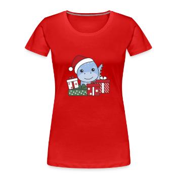 Dino Weihnachten Geschenk Winter Tiere Dino - Frauen Premium Bio T-Shirt - Rot - Vorne - Mia (176cm)