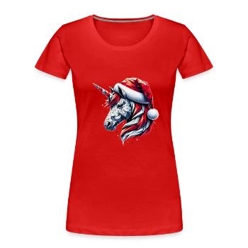 Polygon Kunst - Einhorn mit Weihnachtsmütze - Frauen Premium Bio T-Shirt - Rot - Vorne - Mia (176cm)