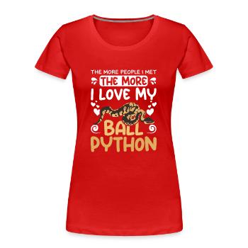 plus je rencontrais de gens, plus j’aime mon python royal - T-shirt bio Premium Femme - rouge - Devant - Mia (176cm)