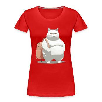Kater mit Schulranzen - Frauen Premium Bio T-Shirt - Rot - Vorne - Mia (176cm)