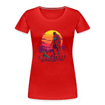 Chevalier et chien au crépuscule devant - T-shirt bio Premium Femme - rouge - Devant - Mia (176cm)