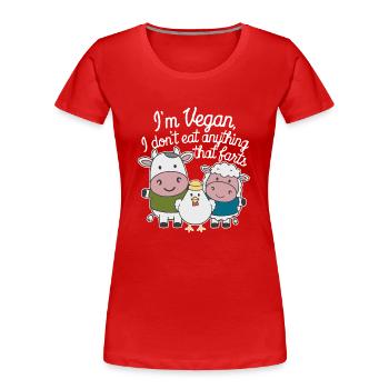 Je suis végétalien Je ne mange rien qui pète - T-shirt bio Premium Femme - rouge - Devant - Mia (176cm)