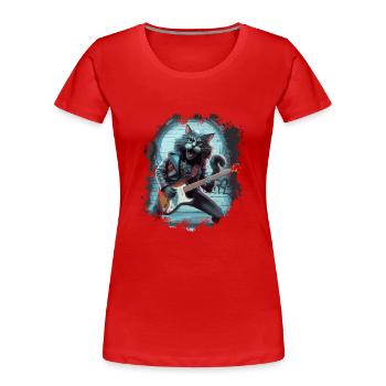 Rock and Roll Cat Guitarist for men-women & kids - Frauen Premium Bio T-Shirt - Rot - Vorne - Mia (176cm)