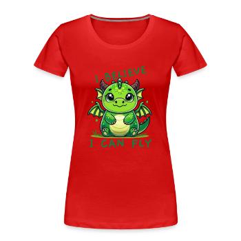 Dragon green: "I believe I can fly" - Women's Premium Organic T-Shirt - red - Front - Mia (176cm)