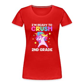 2. Klasse - Frauen Premium Bio T-Shirt - Rot - Vorne - Mia (176cm)