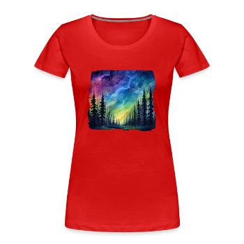 Magische Waldlandschaft unter Sternenhimmel mit - Frauen Premium Bio T-Shirt - Rot - Vorne - Mia (176cm)