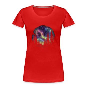 Mystische Nordlichter im Wald: Traumhafte Himmel - Frauen Premium Bio T-Shirt - Rot - Vorne - Mia (176cm)