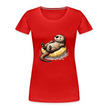 Playful Otter Floating Fun Summer Design - Women's Premium Organic T-Shirt - red - Front - Mia (176cm)