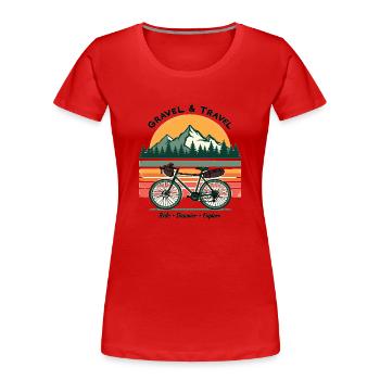 Bikepacking Gravel & Voyage Aventure Mode - T-shirt bio Premium Femme - rouge - Devant - Mia (176cm)