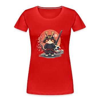 Chat samouraï, chat d’art japonais - T-shirt bio Premium Femme - rouge - Devant - Mia (176cm)