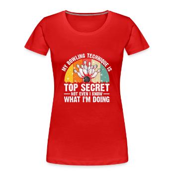 kegel bowlingbahnen abräumenauch kegeln - Frauen Premium Bio T-Shirt - Rot - Vorne - Mia (176cm)