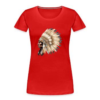 Indianer Häuptling Mit Traditionellem Federschmuck - Frauen Premium Bio T-Shirt - Rot - Vorne - Mia (176cm)