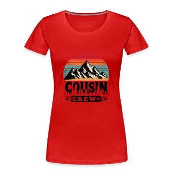 Cousine Crew Mountain Retro Familientreffen Cousins und Cousinen - Frauen Premium Bio T-Shirt - Rot - Vorne - Mia (176cm)