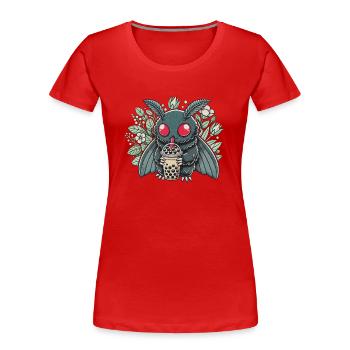 Mothman Enjoying Bubble Tea - Frauen Premium Bio T-Shirt - Rot - Vorne - Mia (176cm)