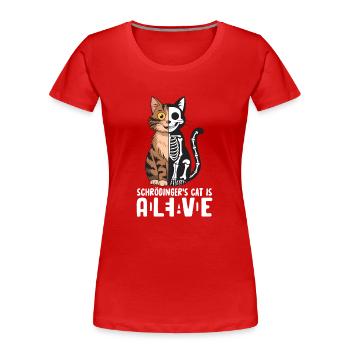 Schrödingers Katze Dead and Alive - Frauen Premium Bio T-Shirt - Rot - Vorne - Mia (176cm)