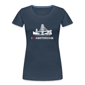 I love Amsterdam Golden Gate Bridge Netherland Wortspiel - Frauen Premium Bio T-Shirt - Navy - Vorne - Mia (176cm)