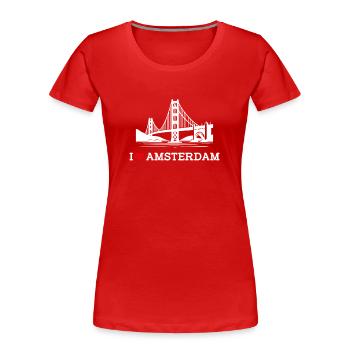I love Amsterdam Golden Gate Bridge Netherland Wortspiel - Frauen Premium Bio T-Shirt - Rot - Vorne - Mia (176cm)
