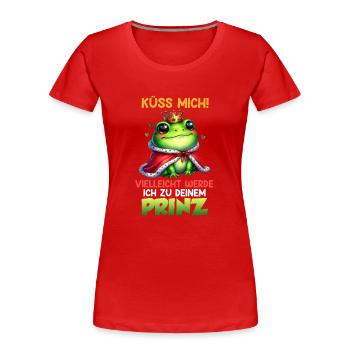 Froschkönig KÜSS MICH VIELLEICHT WERDE ICH ZUM - Frauen Premium Bio T-Shirt - Rot - Vorne - Mia (176cm)