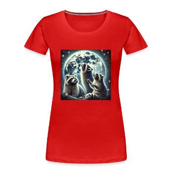 Drei Waschbären heulen zum Mond Fantasy Kunst - Frauen Premium Bio T-Shirt - Rot - Vorne - Mia (176cm)