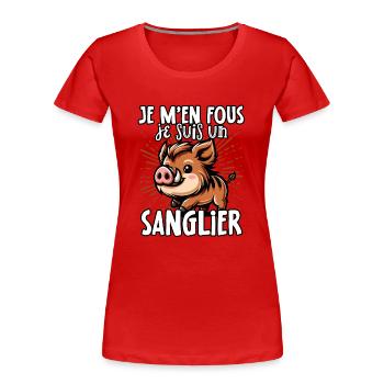 Je m'en fous je suis un sanglier - süßes - Frauen Premium Bio T-Shirt - Rot - Vorne - Mia (176cm)