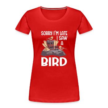 Observation des oiseaux Mignon Amoureux des oiseaux - T-shirt bio Premium Femme - rouge - Devant - Mia (176cm)